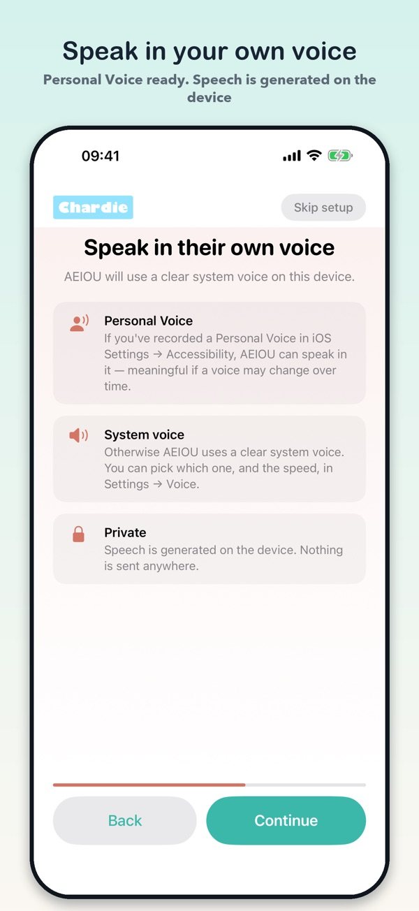AEIOU set up to speak in your own Personal Voice