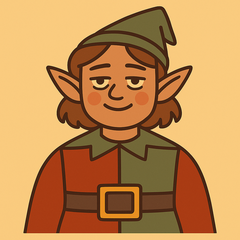 Tinsel, a tired but cheerful elf