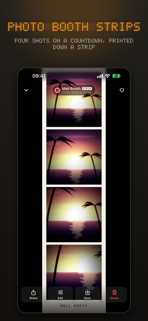 A four-frame photo booth strip from Kilobyte's Mall Booth camera
