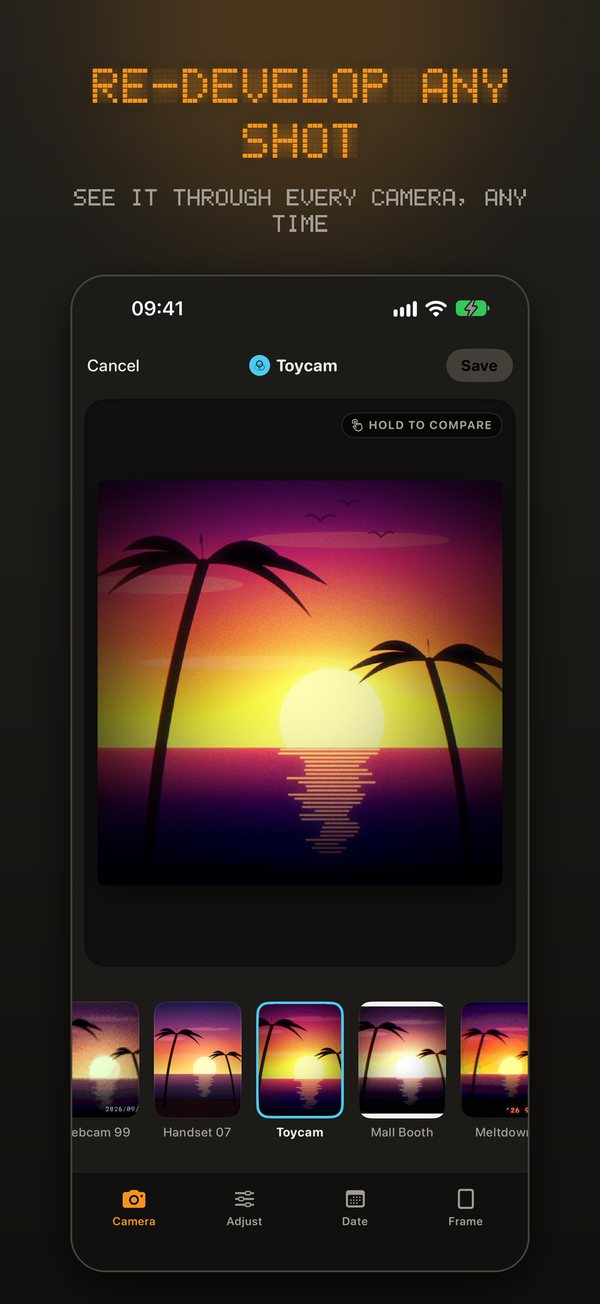 Re-developing a photo through a different camera in Kilobyte's editor