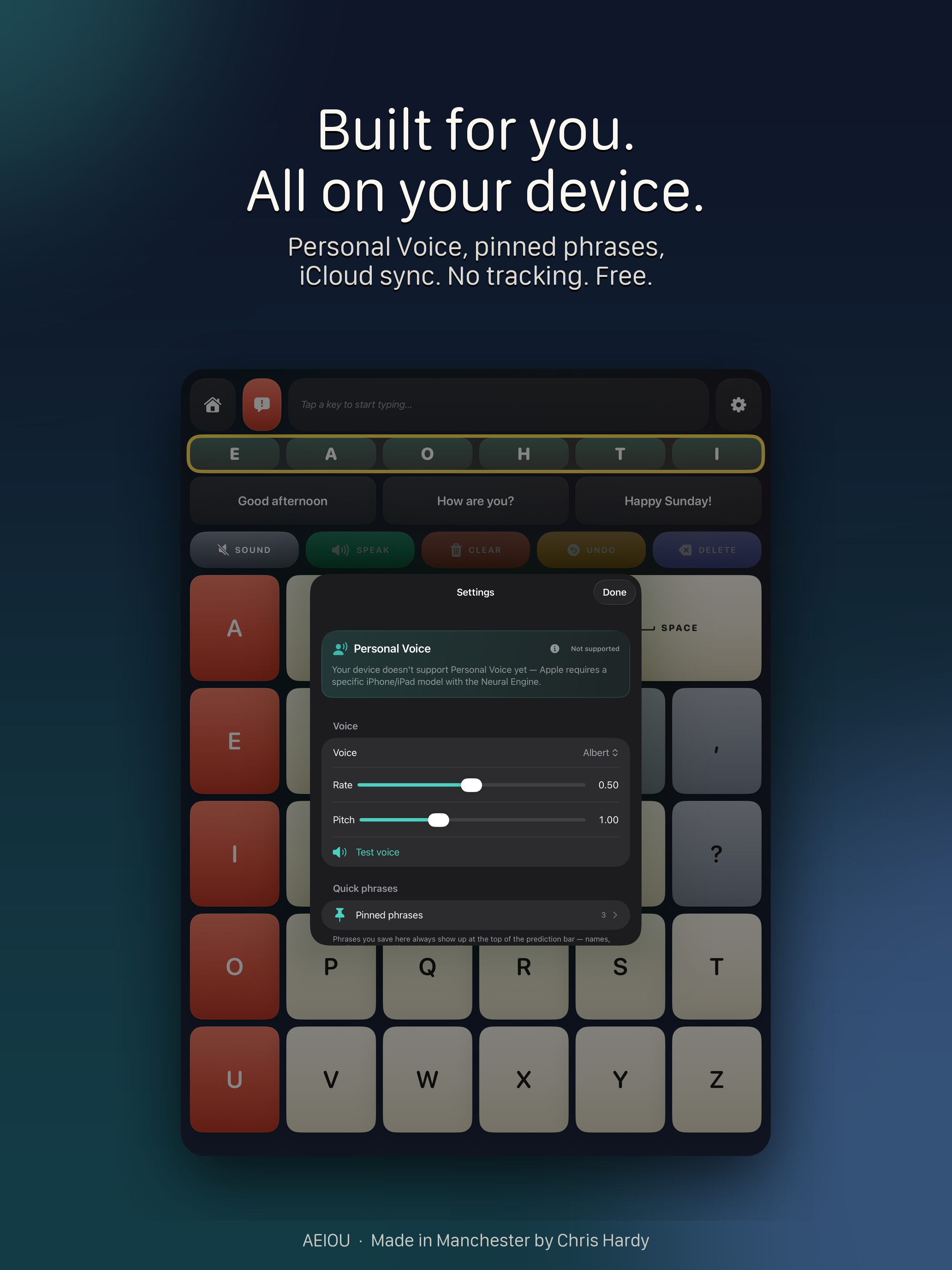 AEIOU settings on iPad.