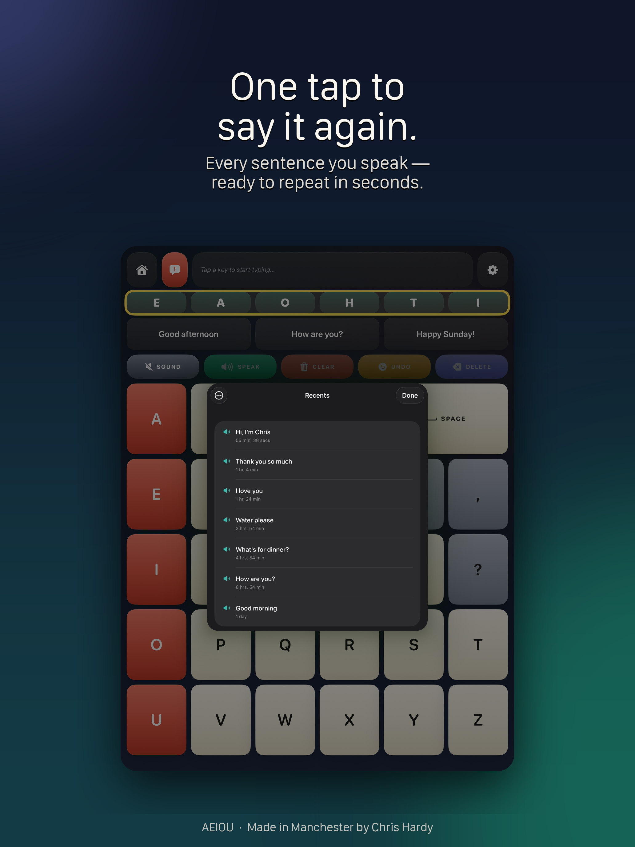 Recents history on iPad ready for one-tap replay.